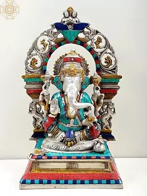 16" Bhagawan Ganesha on an Elaborate Throne In Brass | Handmade | Made In India