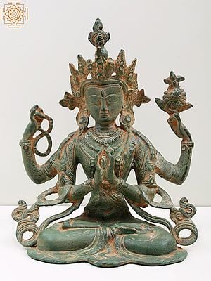 11" Tibetan Buddhist Deity Chenrezig In Brass | Handmade