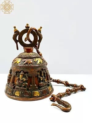 14" Ganesha Lakshmi and Saraswati (Temple Hanging Bell) In Brass | Handmade