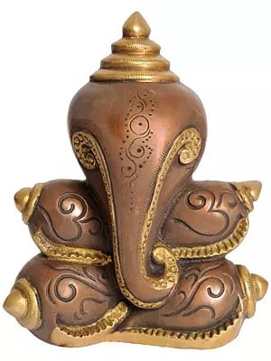 7" Stylized Ganesha - Made with Conches (Hollow Wall Hanging) in Brass