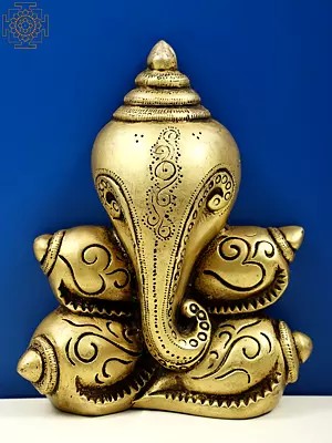 7" Stylized Ganesha - Made with Conches (Hollow Wall Hanging) In Brass