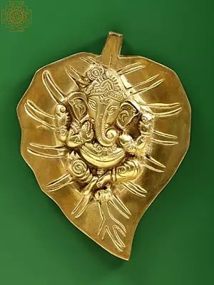 8" Baby Ganesha on Pipal Leaf (Wall Hanging) In Brass | Handmade | Made In India