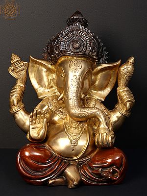 12" Lord Chaturbhuj Ganesha Brass Sculpture