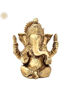 4" Lord Ganesha Eating Modak in Brass | Handmade | Made In India