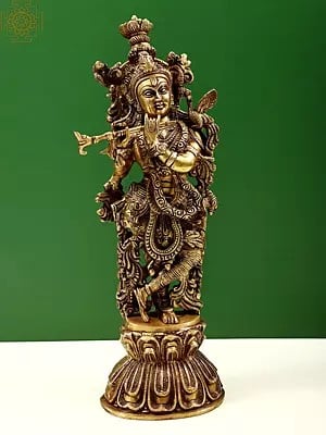 18" Lord Krishna Playing Flute in Brass