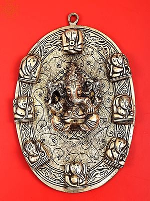 11" Lord Ganesha Wall Hanging Plate In Brass | Handmade