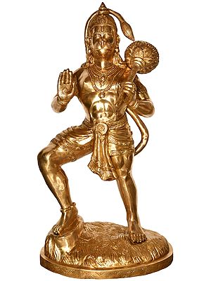 66" Large Standing Lord Hanuman Brass Idol | Handmade | Made in India