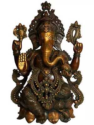 21" Kamalasana Shri Ganesha In Brass | Handmade | Made In India