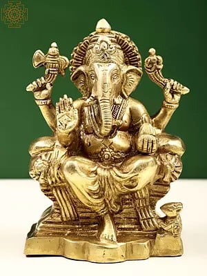 5" Raja Ganesha In Brass | Handmade | Made In India