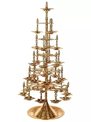 160 Wicks Lamp on Stand from South India in Brass | Handmade | Made in India