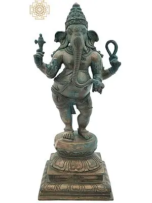 12.5" Standing Chaturbhujadhari Ekdanta Lord Ganesha | Handmade | Panchaloha Bronze