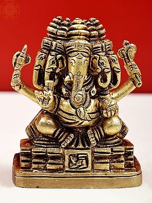 3" Small Panchamukhi Ganesha Brass Statue | Handmade