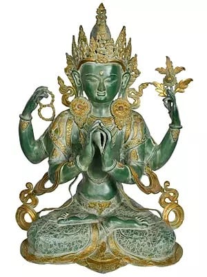 31" Large Size Tibetan Buddhist Deity Chenrezig (Four Armed Avalokiteshvara) In Brass | Handmade | Made In India