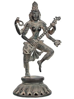 10" Dancing Goddess Saraswati Brass Sculptures | Handmade