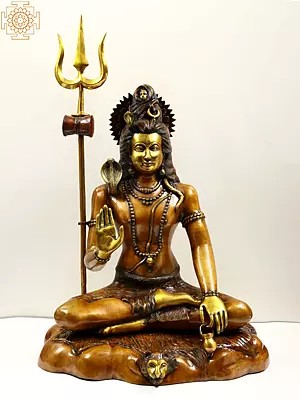 26" Blessing Lord Shiva Seated on a Mountain In Brass | Handmade | Made In India