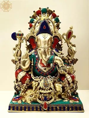 20" Ornamented Lord Ganesha In Brass | Handmade