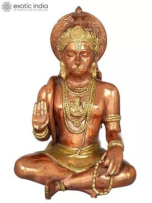 11" Brass Seated Hanuman Idol Blessing His Devotees | Handmade | Made in India