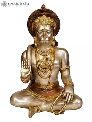 11" Brass Seated Hanuman Idol Blessing His Devotees | Handmade | Made in India