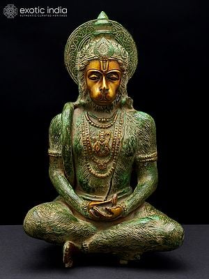 11" Brass Seated Hanuman Idol Blessing His Devotees | Handmade | Made in India