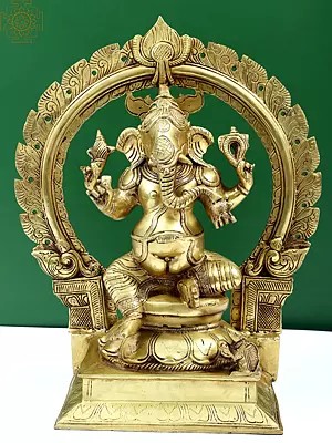 18" Four-Armed Ekadanta Ganesha In Brass