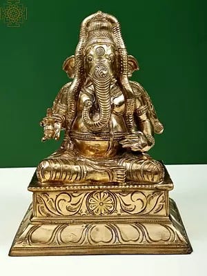 9" Ganesha Wearing a Long South Indian Garland, Shivalinga In His Hand | Handmade | Madhuchista Vidhana (Lost-Wax) | Panchaloha Bronze from Swamimalai