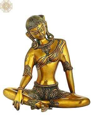 8" Tibetan Buddhist Deity Green Tara Brass Sculpture | Handmade | Made in India