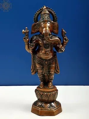 14" Standing Chaturbhuja Ganesha In Brass | Handmade | Made In India