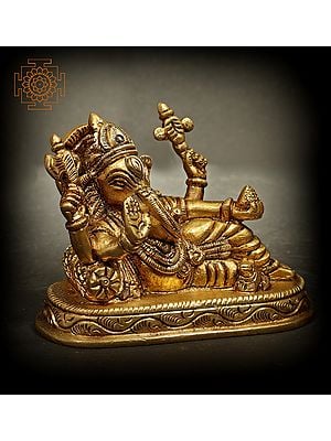3" Relaxing Blessing Ganesha Brass Statue | Handmade | Made In India