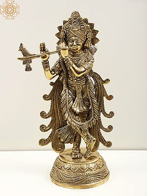 13" Brass Lord Krishna Playing Flute