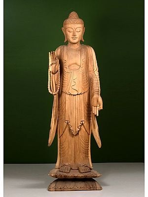 64" Large Wooden Standing Buddha