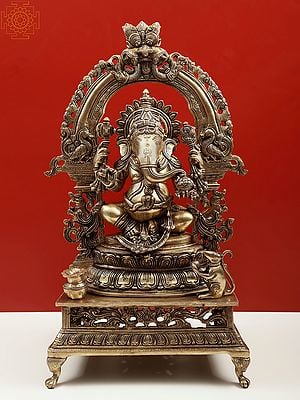 26" Brass Lord Ganesha with Kirtimukha