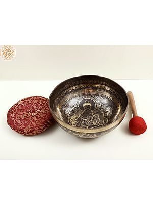 11" Tibetan Buddhist Singing Bowl with the Image of Lord Buddha