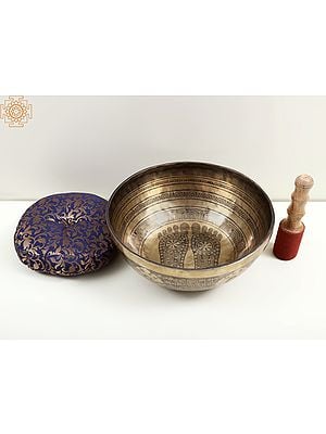 11" Tibetan Buddhist Singing Bowl with the Image of Footsteps of The Buddha