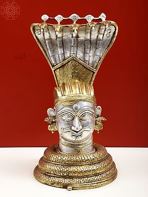 12" Brass Shiva as Bhairava Protected by Seven Hooded Serpent