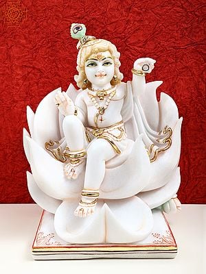 12" Krishna Sitting on Lotus | Handmade