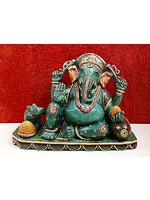 11" Lord Ganesha Made of Jade Gemstone | Handmade