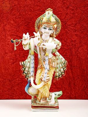 11" White Marble Lord Krishna | Handmade