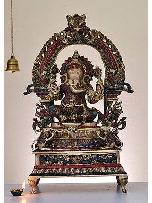 27" Brass Lord Ganesha with Arch | Handmade