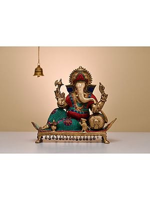 16" Brass Relaxing Ganesha on Base | Handmade