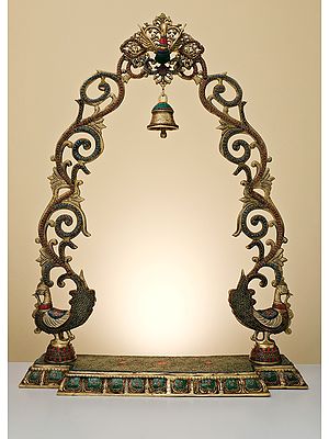 45" Large Brass Peacock Arch with Bell | Handmade