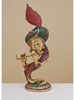 20" Brass Modern Krishna with Inlay Work | Handmade