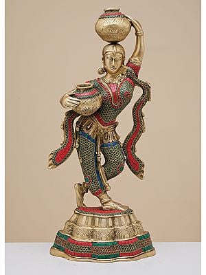 26" Brass Lady with Pot | Handmade