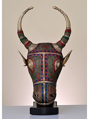 18" Brass Nandi Head with Inlay Work | Handmade
