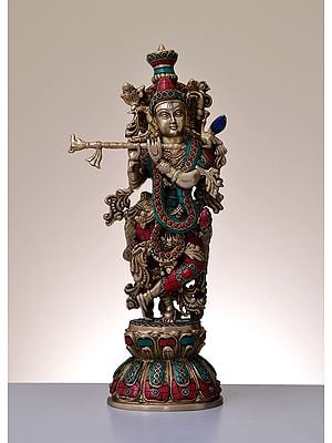 18" Brass Fluting Krishna | Handmade