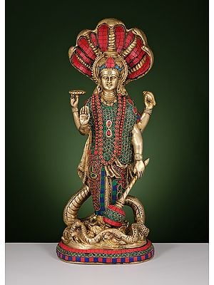 17" Brass Standing Lord  Vishnu with Inlay Work | Handmade