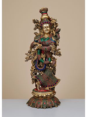 26" Brass Goddess Radha with Inlay Work | Handmade