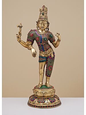 26" Brass Ardhanarishvara with Inlay Work | Handmade