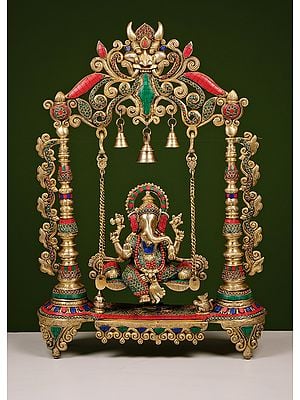 26" Brass Swing Lord Ganesha with Inlay Work | Handmade