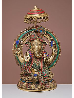 18" Brass Lord Ganesha with Inlay Work | Handmade