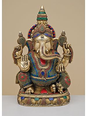 20" Brass Lord Ganesha with Inlay Work | Handmade